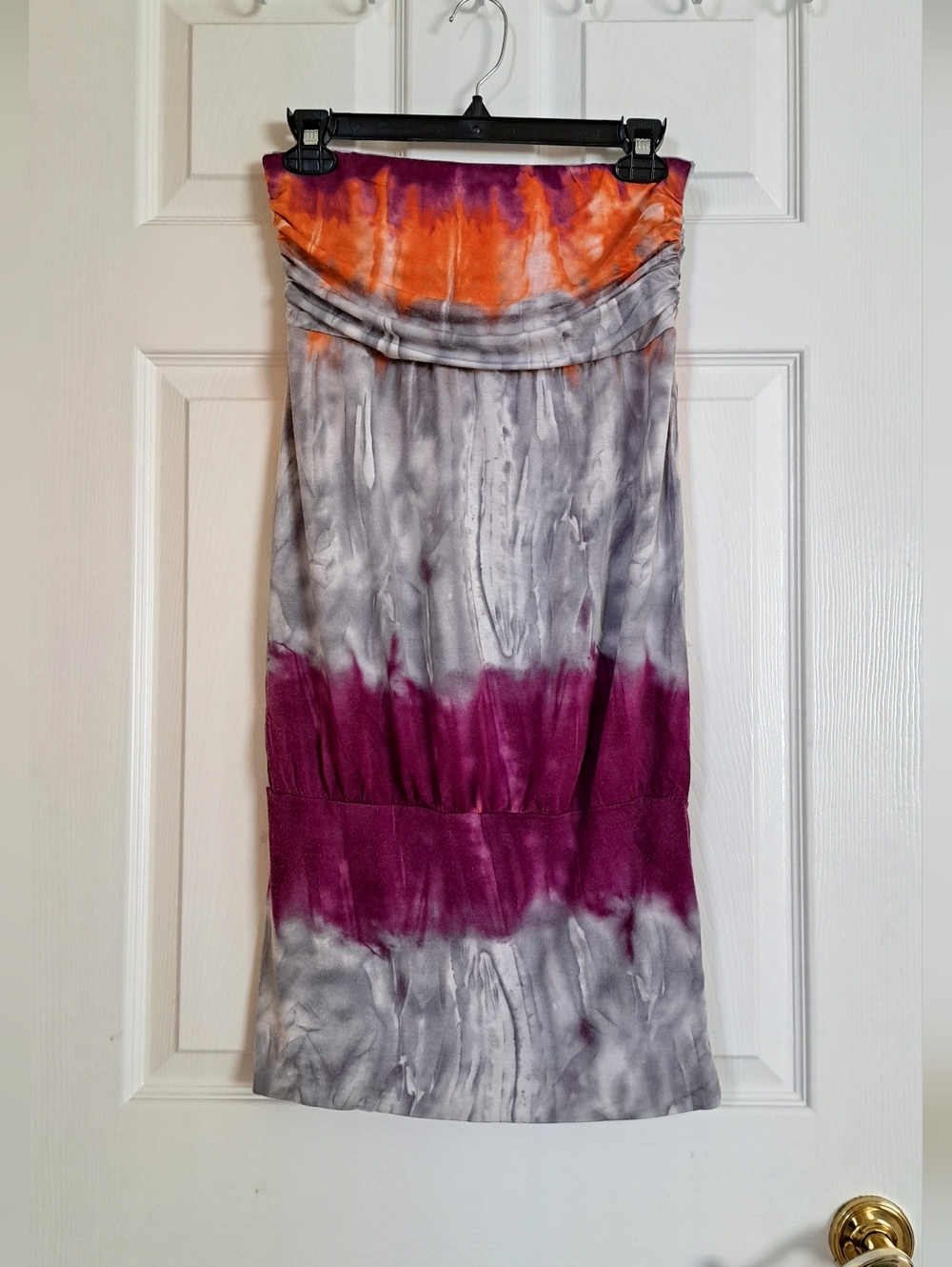 Cherish Strapless Tie-Dye Dress in Purple, Gray & Orange